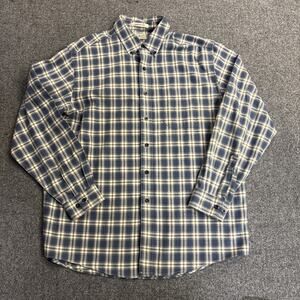 L.L. Bean Traditional Fit Blue Cream Plaid Long Sleeve Button Down Shirt XL
